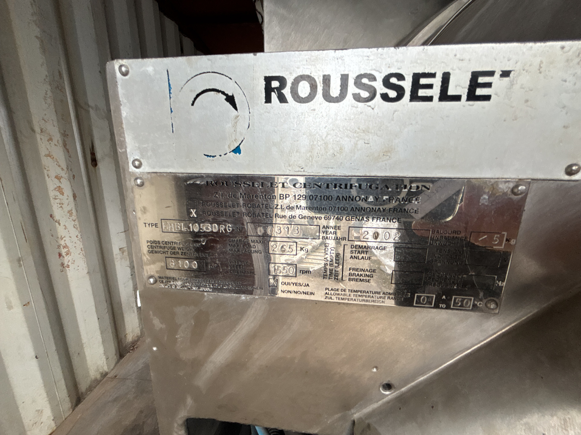 Maschine: ROUSSELET EHBL 1053-DRG (mounted in 20-foot container) - Pee Schälzentrifugen