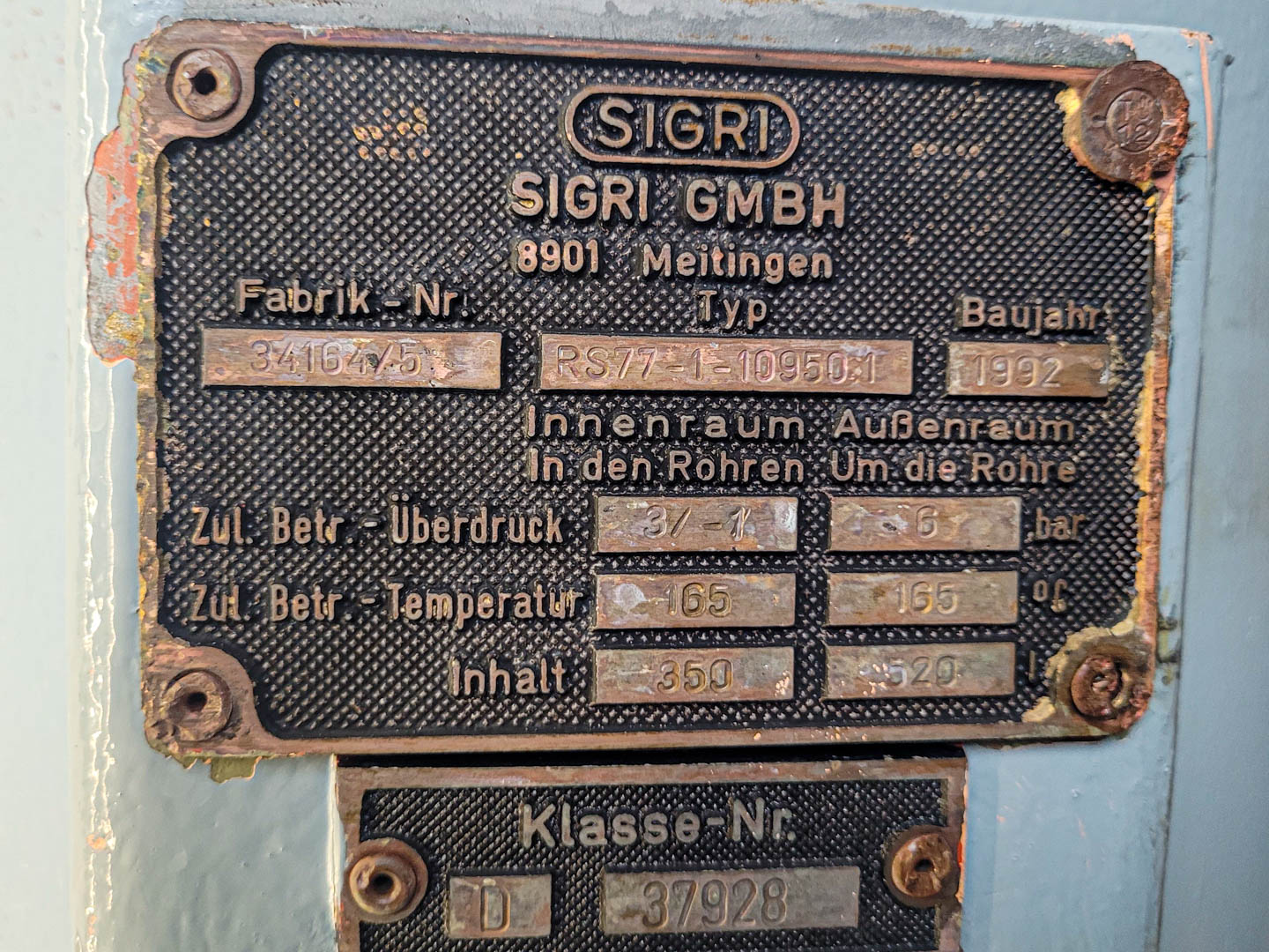 Maschine: SIGRI RS77-1-10950 53,7m² unused - Shell and tube heat Rohrbündelwärmetauscher