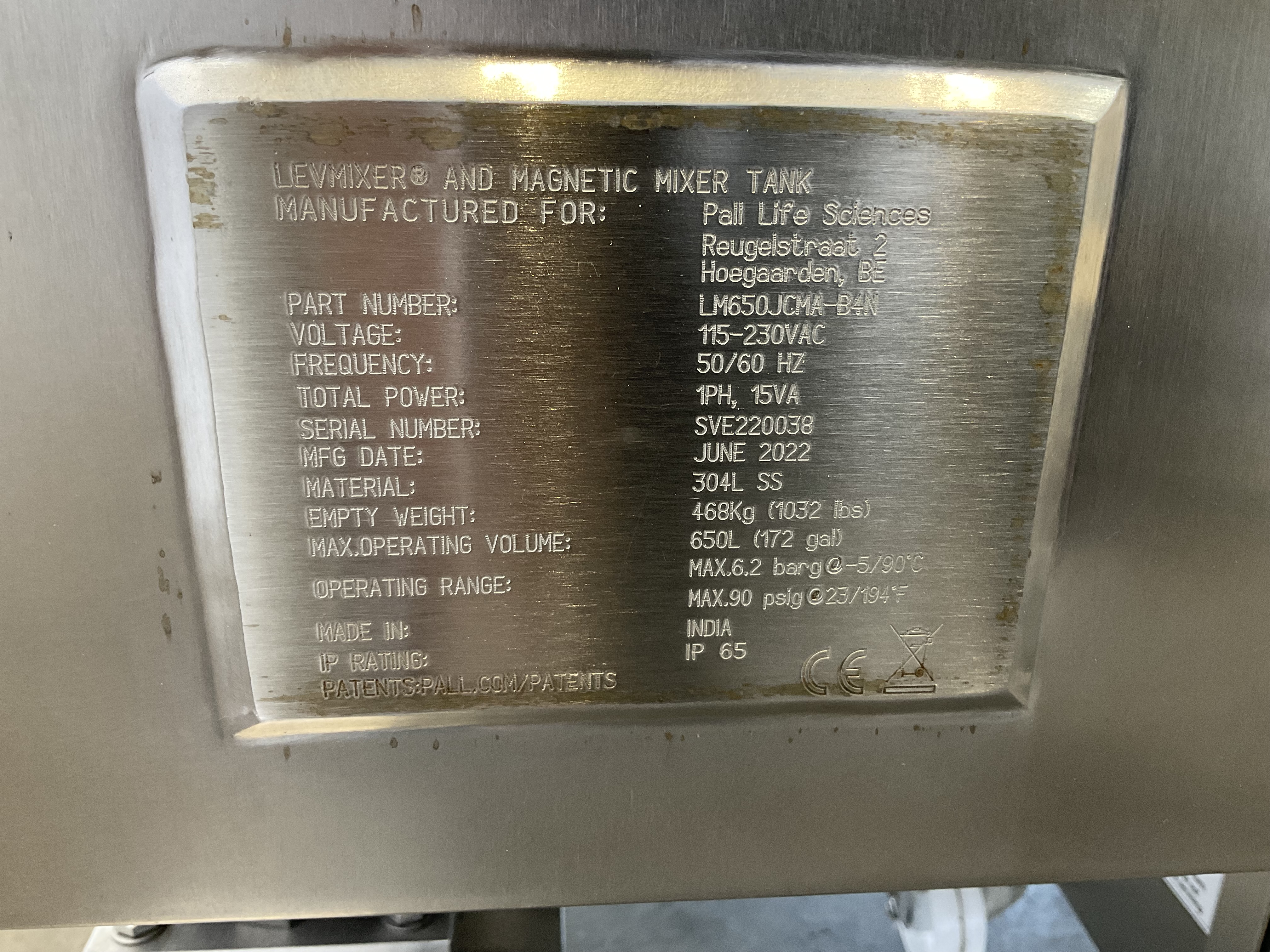 Maschine: PALL LIFE SCIENCE Levmixer and magnetic mixer tank - Stirring vessel Rührkessel