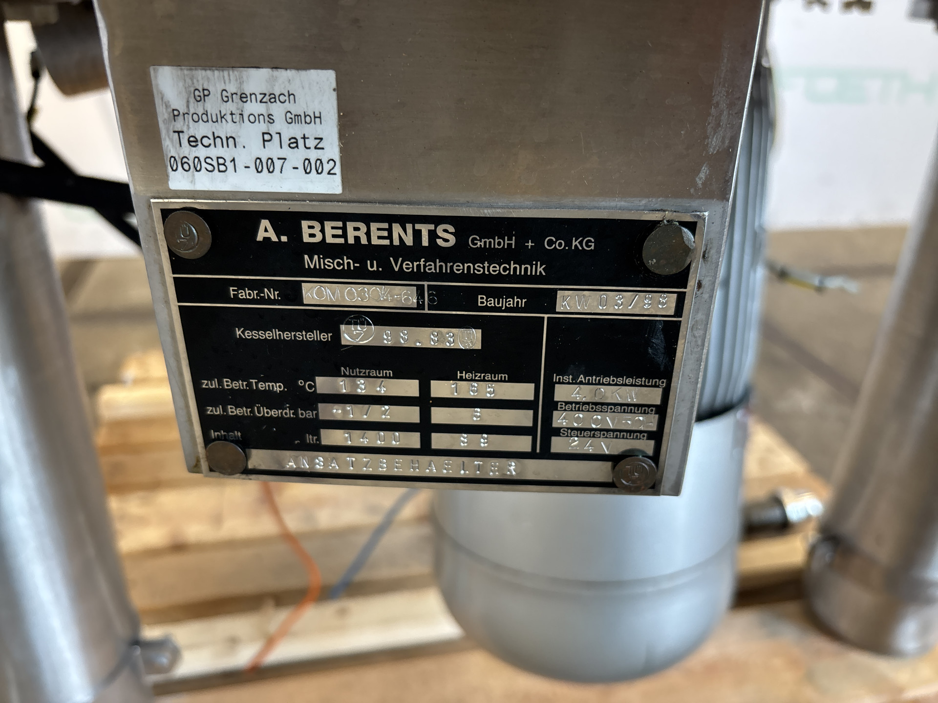Maschine: A BERENTS   KG Becomix B2 MV1000 - Processing vessel Prozesskessel