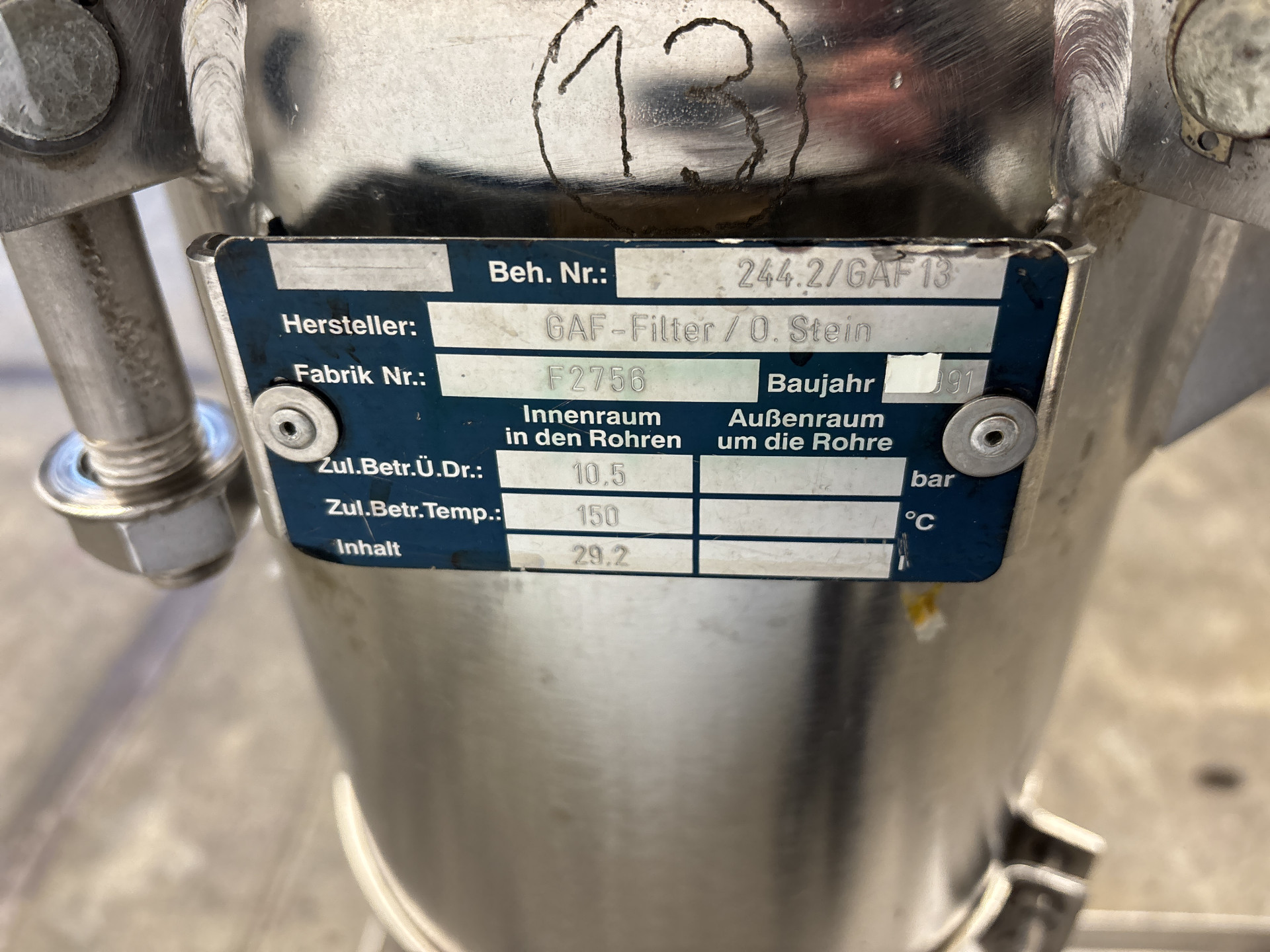 Maschine: GAF RB-1ASL - 0,49 m² - Candle filter Kerzenfilter