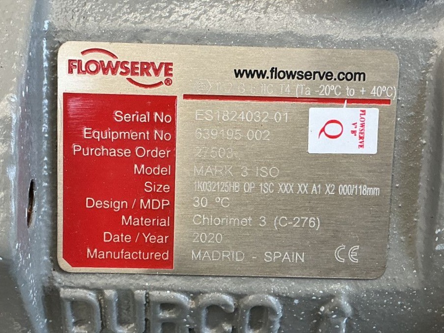 Maschine: FLOWSERVE Durco Mark 3 ISO (Hastelloy; Ex; unused) - Centrif Kreiselpumpen