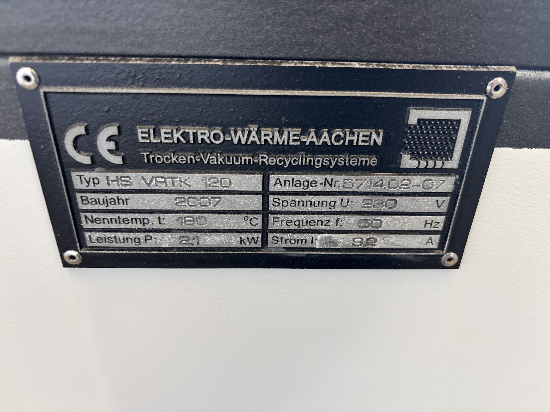 Maschine: ELEKTRO-WäRME AACHEN HS VRTK 120 (Halar coated) - Drying oven Trockenofen
