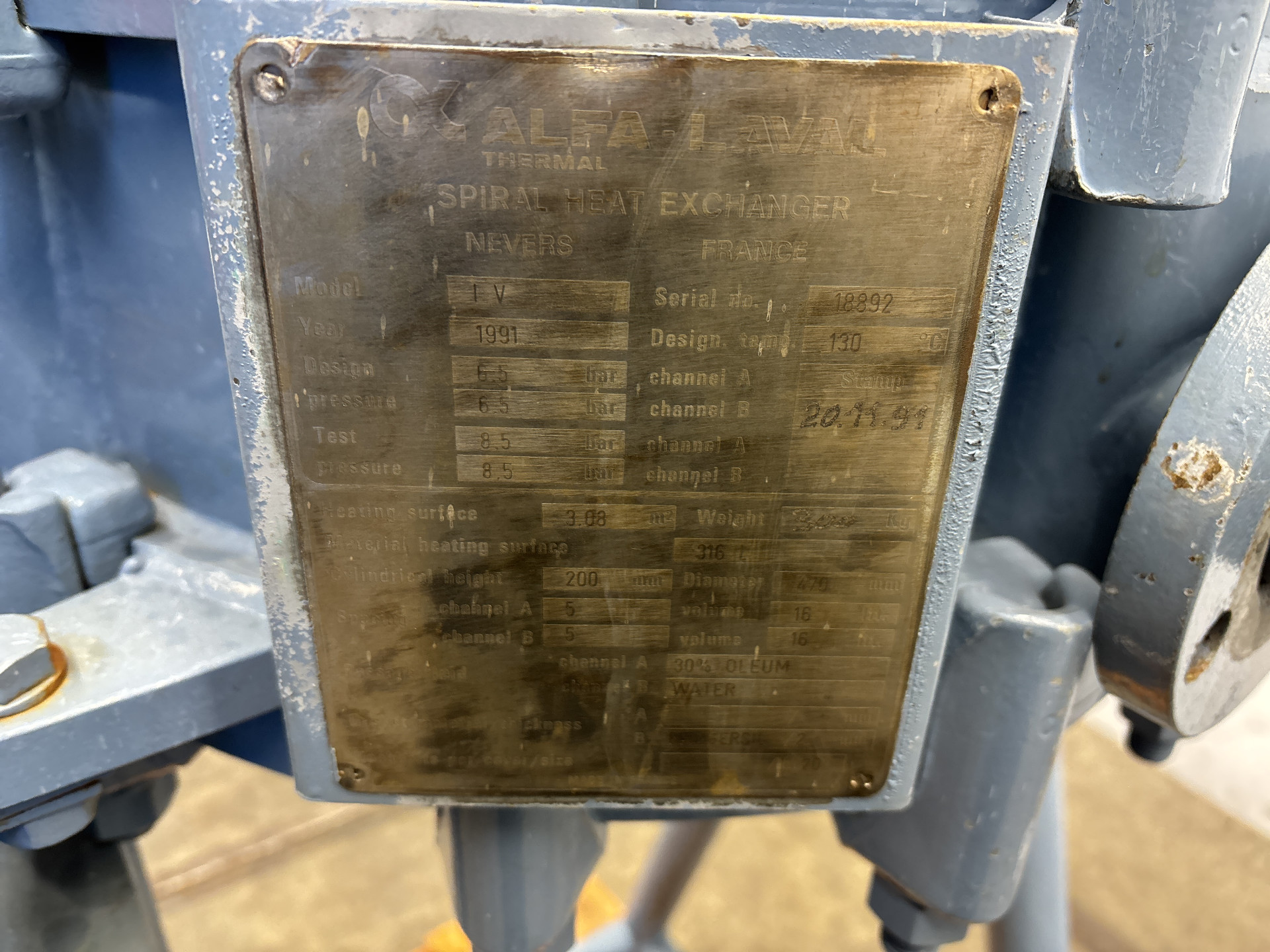 Maschine: ALFA LAVAL Spiral Heat excahnger Model IV (3 m²) - Shell and Rohrbündelwärmetauscher