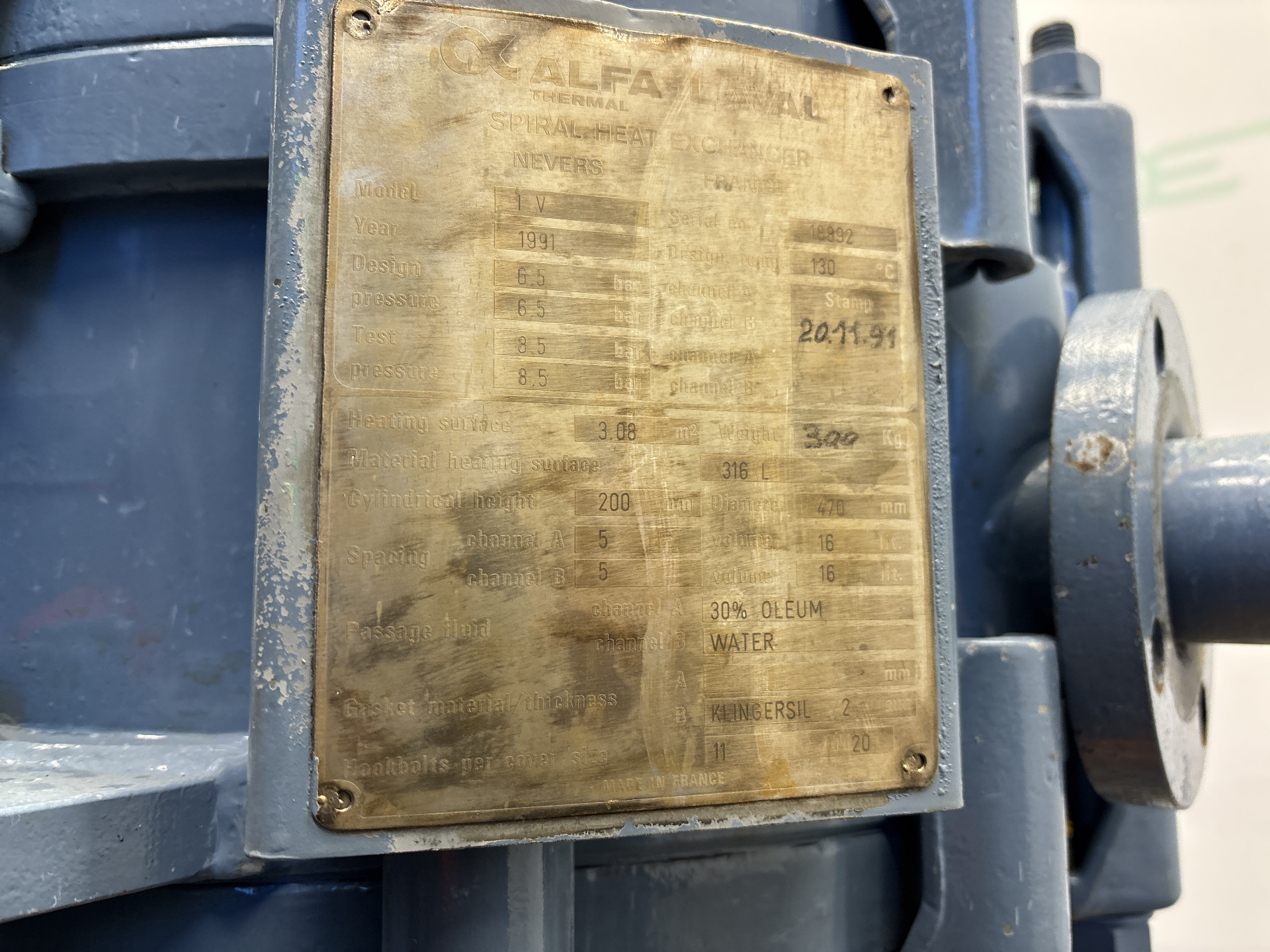 Maschine: ALFA LAVAL Spiral Heat excahnger Model IV (3 m²) - Shell and Rohrbündelwärmetauscher