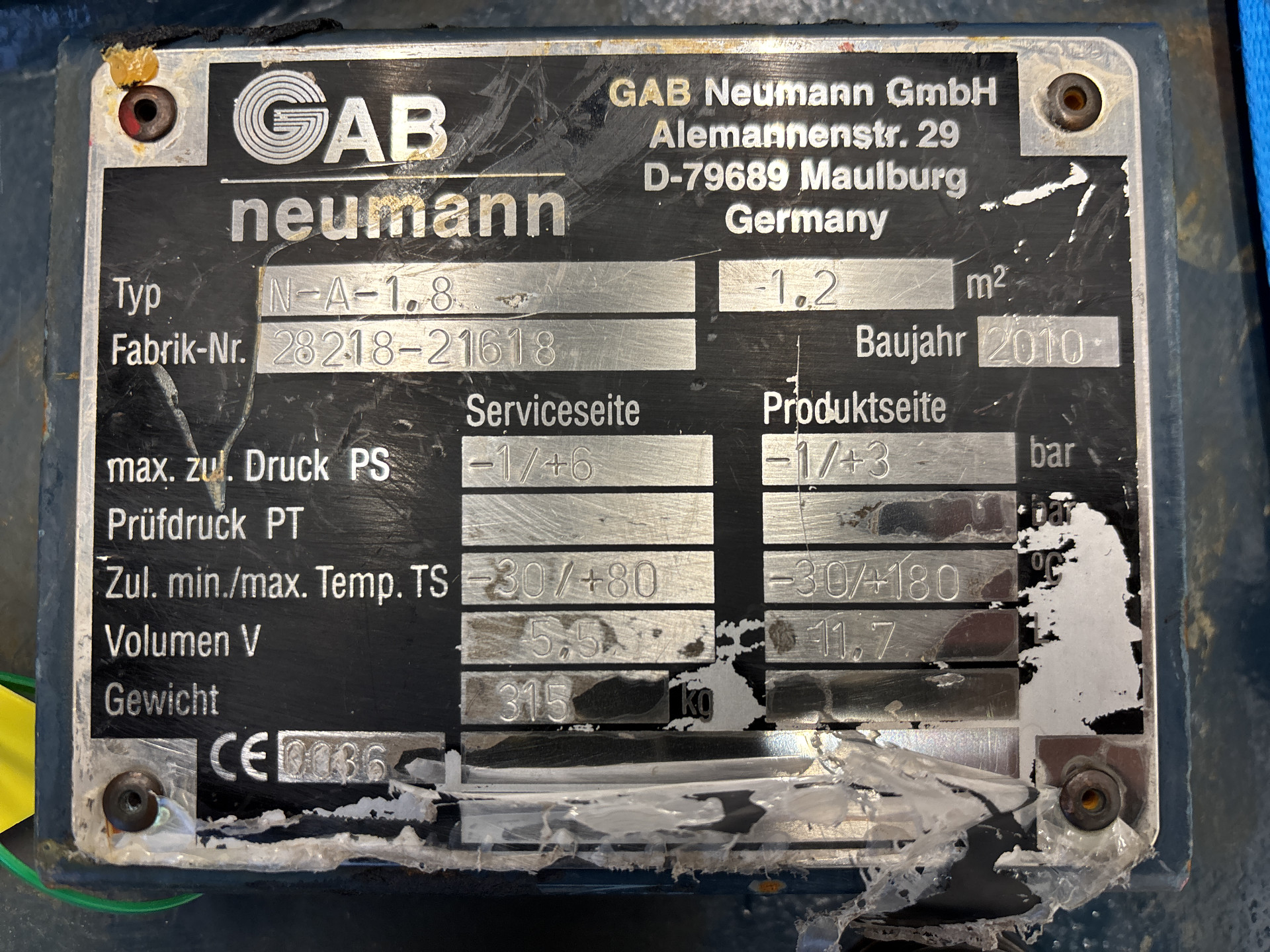 Maschine: GAB NEUMANN N-A-1.8 - Shell and tube heat exchanger Rohrbündelwärmetauscher
