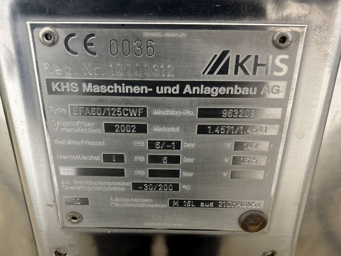 Maschine: KHS Merkur EFA 60/125CWFK — 0,28 m² - Nutsche filter Nutschenfilter