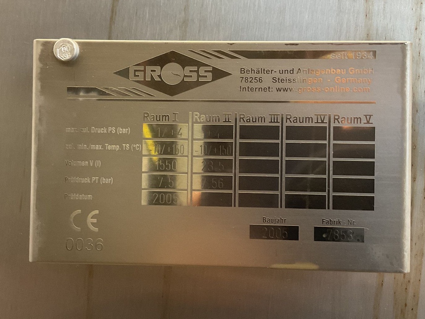 Maschine: GROSS Bioreactor 1550 L - Stainless Steel Reactor Edelstahlreaktoren