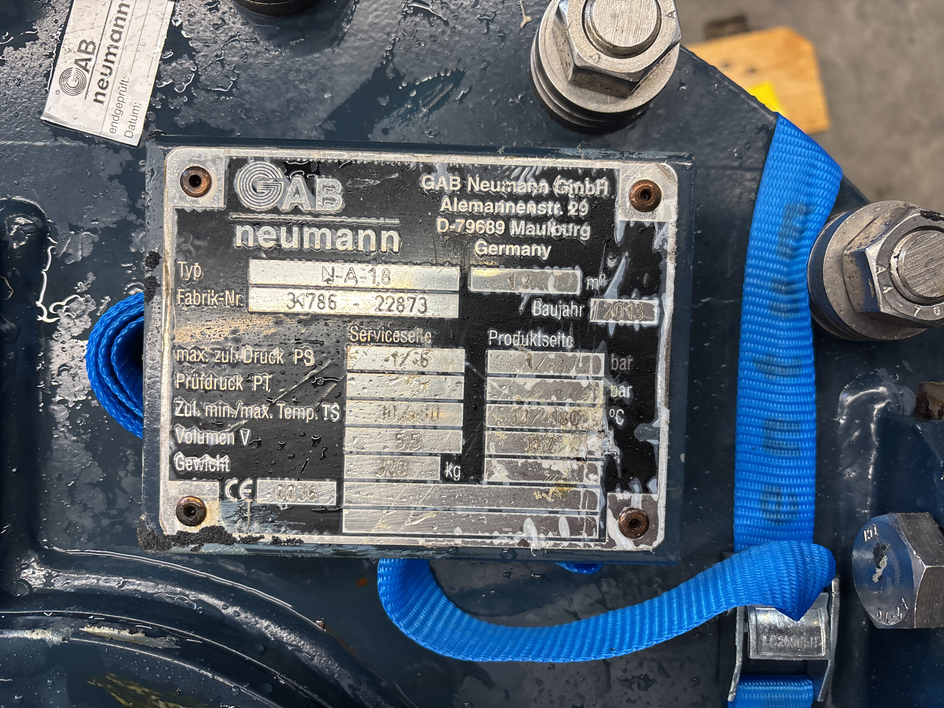 Maschine: GAB NEUMANN N-A-1,8 - 1,2 m² - Shell and tube heat exchanger Rohrbündelwärmetauscher