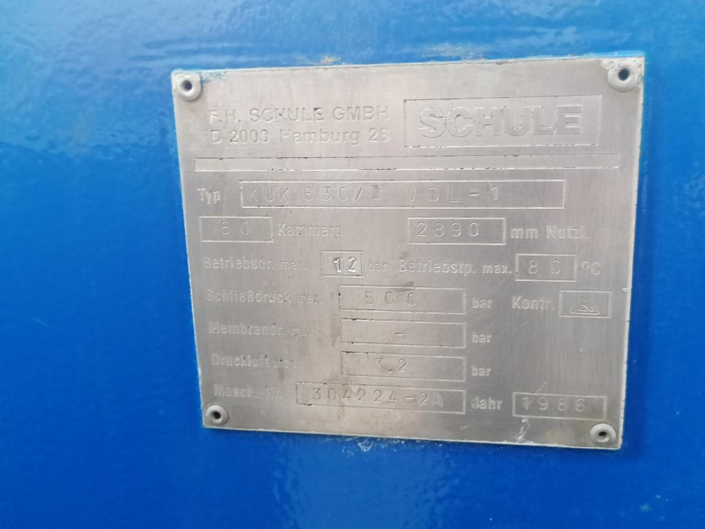 Maschine: SCHULE KUK 630/3 VDL-1 - Filterpress Getränke