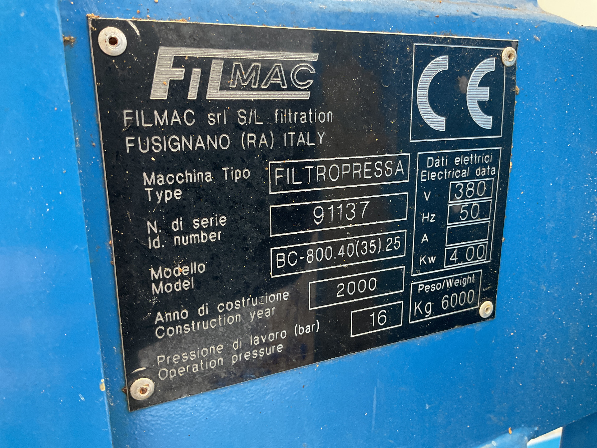 Machine: FILMAC Filtropressa BC-800.40(35).25 - 