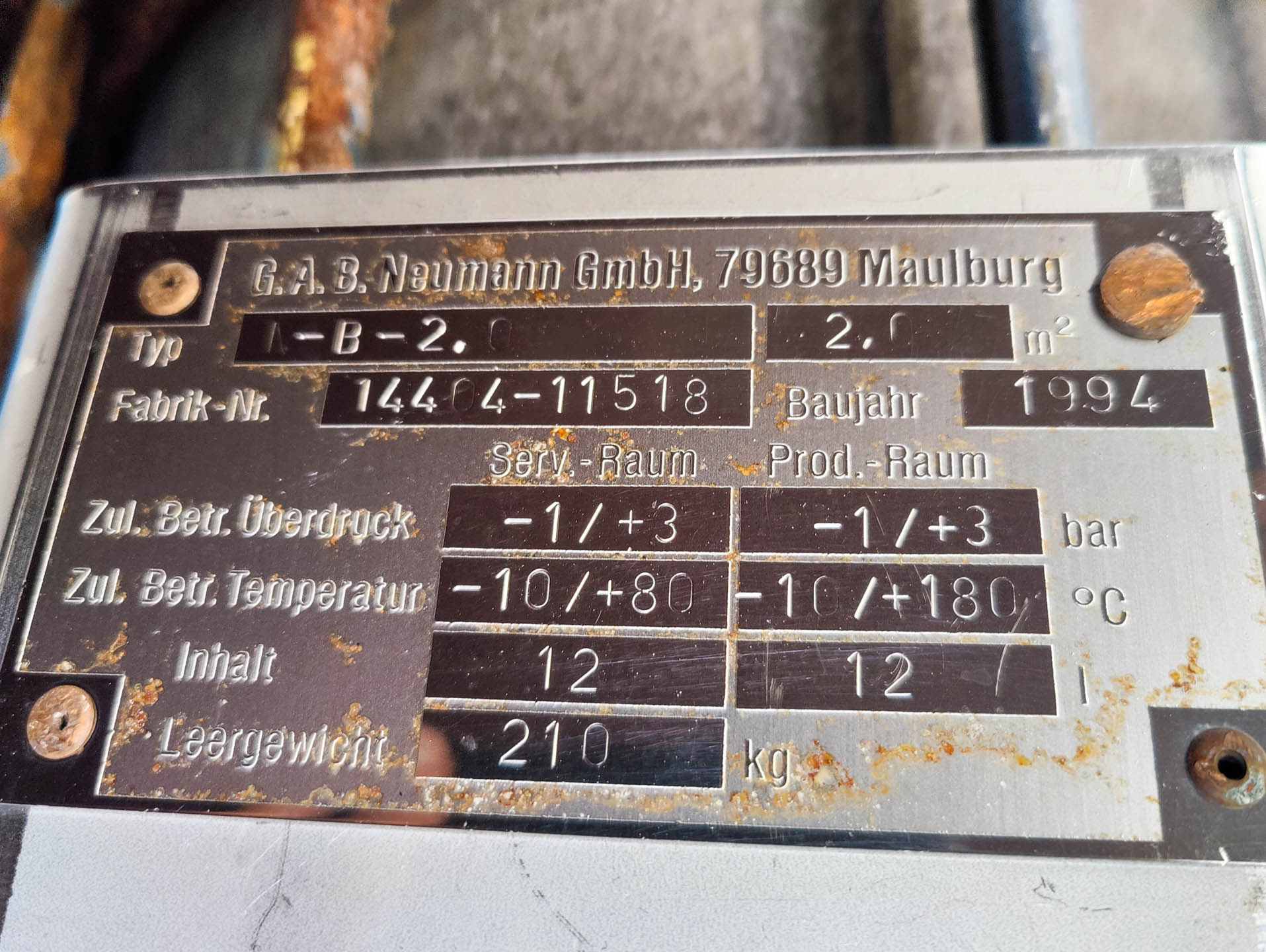 Maschine: GAB NEUMANN N-B-2.0 - Shell and tube heat exchanger Kunststoff und Gummi