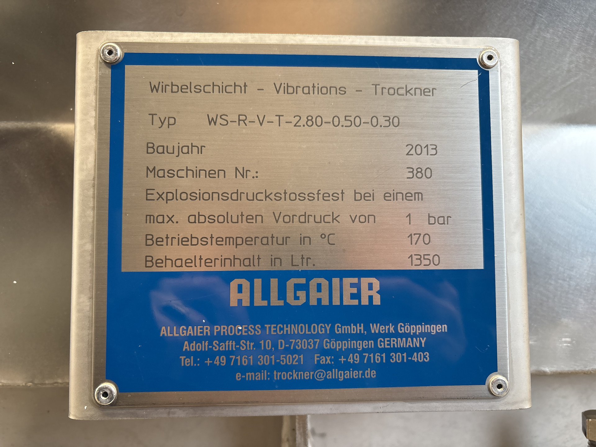 Machine: ALLGAIER WS-R-V-T-2.80-0.50-0.30 - Fluid