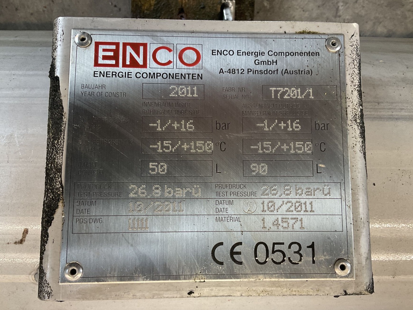 Maschine: ENCO Condensator (13,5 m2) - Shell and tube heat exchan Andere Futtermittel