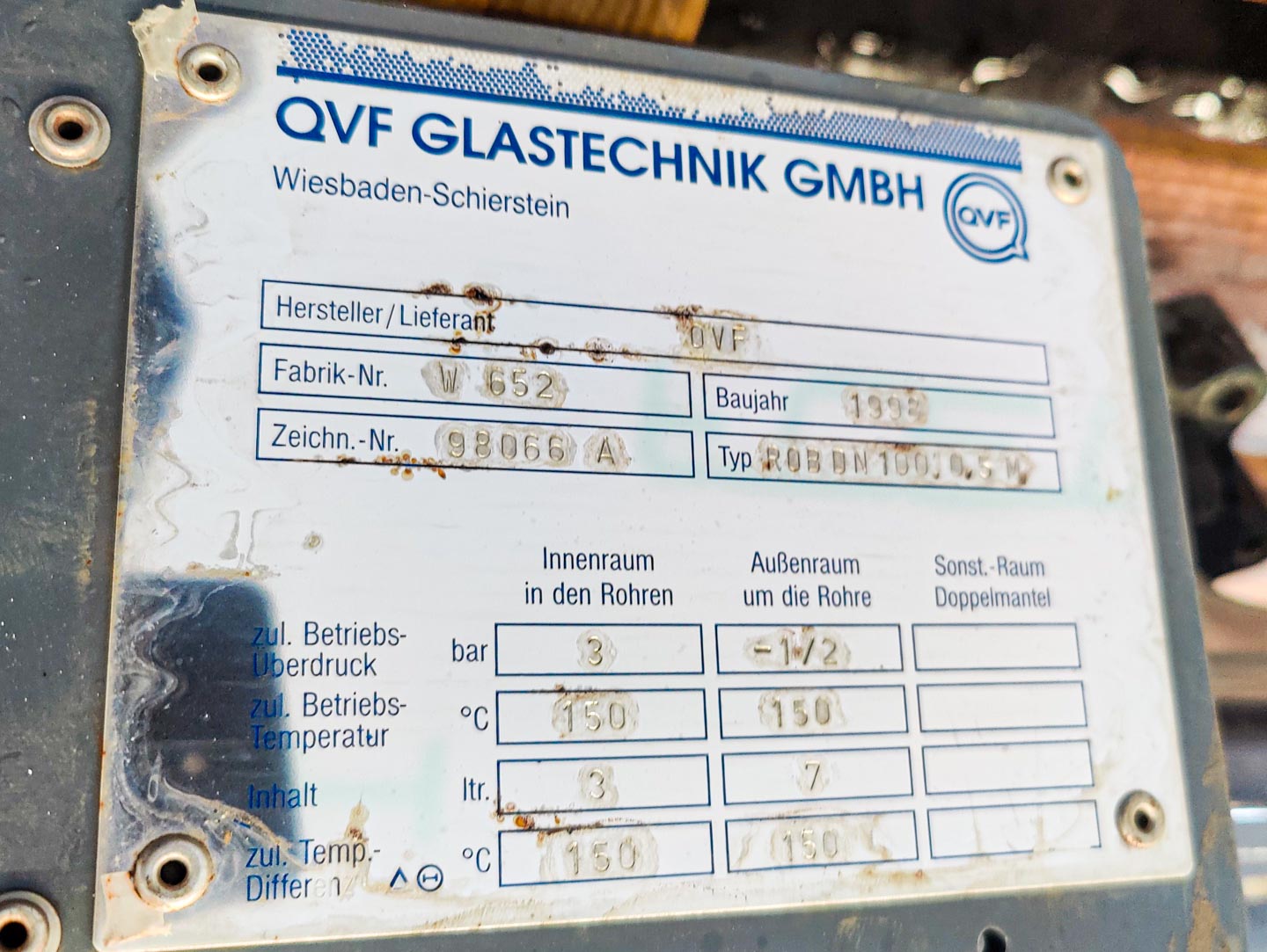 Máquina: QVF GLASSTECHNIK ROB DN 100, 0,5m²/ SIC