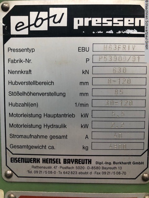 EBU H63-FRiV Exzenterpresse - Einständer