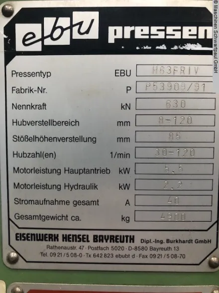 Ebu H63-FRiV Exzenterpresse - Einständer – RESALE