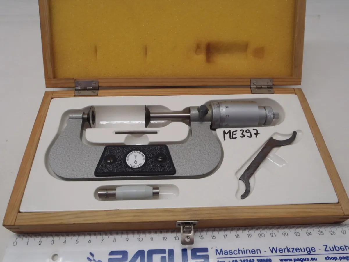 Feinmeßwerkzeuge Suhl Bügelmessschraube mit Teller 50 - 75 mm
