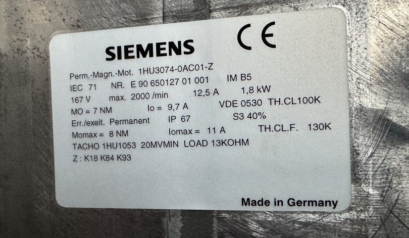 SIEMENS 1HU3074-0AC01-Z Motor