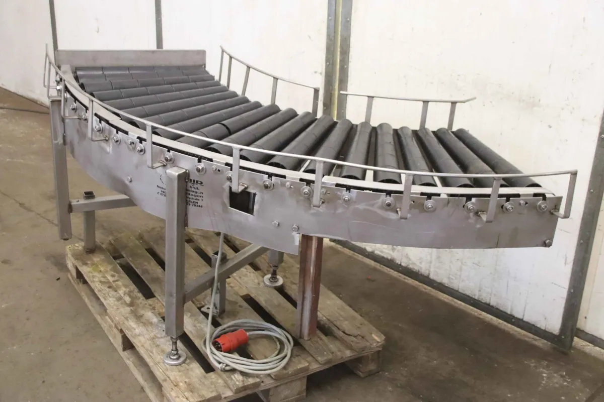 Schmid 15 m/min Förderbreite 500 mm Kurvenrollenbahn Edelstahl