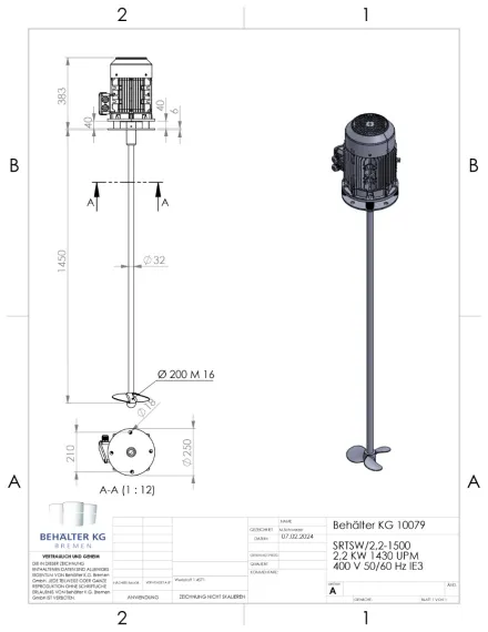 Werksneues 2,2 KW / 1430 Upm Propellerrührwerk-FIT – RESALE