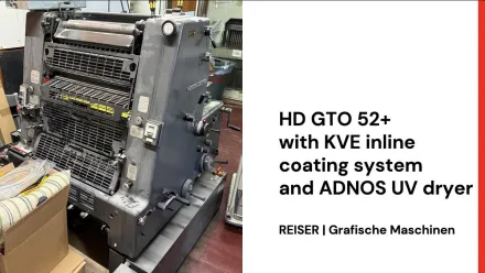Heidelberg GTO-52+ HD GTO 52+ mit KVE Inline-Beschichtungssystem und ADNOS UV-Trockner – RESALE