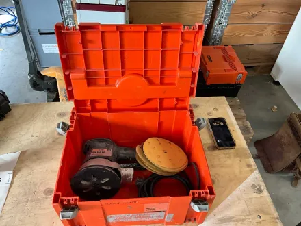 BTI Exzenterschleifer 150mm  EX 150 AC mit Schleifmittel in oranger Kunststoffkiste Systra Modul – RESALE