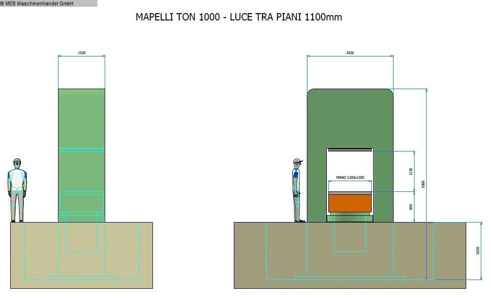 MAPELLI T1000 1200 x 1200 mm, 1000t Vulkanisierpresse