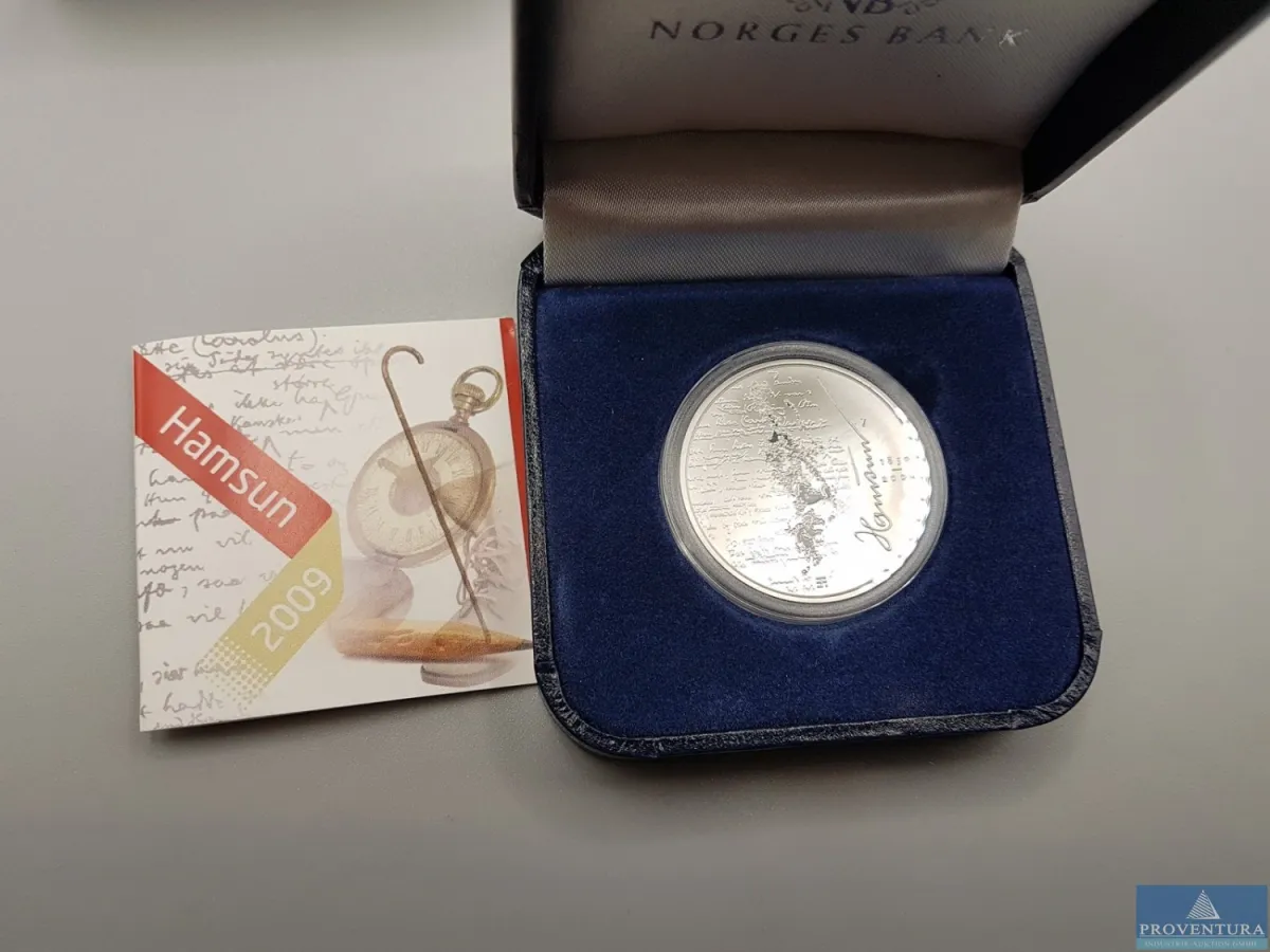 Silbermünze Norwegen 200 Kronen 2009 Knut Hamsun .