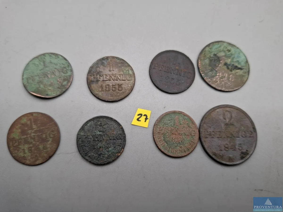 Umlaufmünzen Königreich Hannover 6x 1 Pfennig 1843