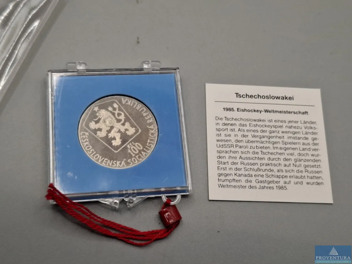 Silbermünze Tschechoslowakei 100 Kronen Eishockey-
