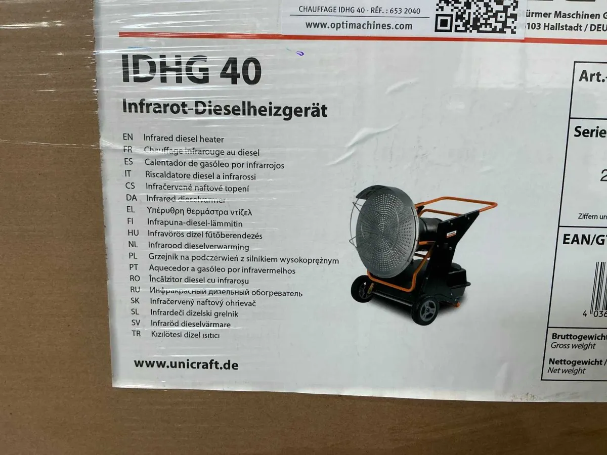 Unicraft IDHG 40 – Diesel-/Öl-Infrarotstrahlungsheizung, 40 kW, Thermostat – Neu