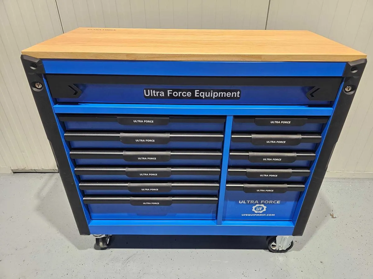 Ultra Force Equipment – Jumbo Heavy Duty – Werkzeugwagen, 12 Schubladen inklusive 293 Stück Werkzeug
