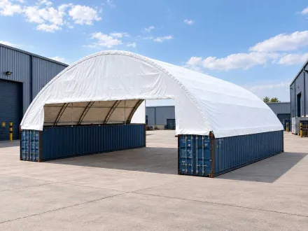 Rhino-Cross-Shelter C604015S 12x18x4,5 m großes Lagerzelt/Lagerunterstand zwischen 2 Behältern – RESALE
