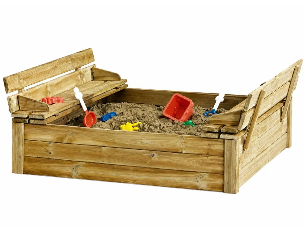 Sandkaste mit Deckel und Werkbank 120x120 cm (8x)