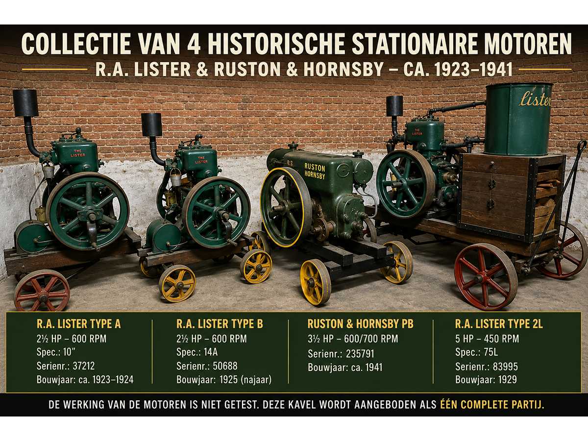 Sammlung von vier englischen stationären Lokomotiven – R.A. Lister & Ruston & Hornsby (ca. 1923–1941