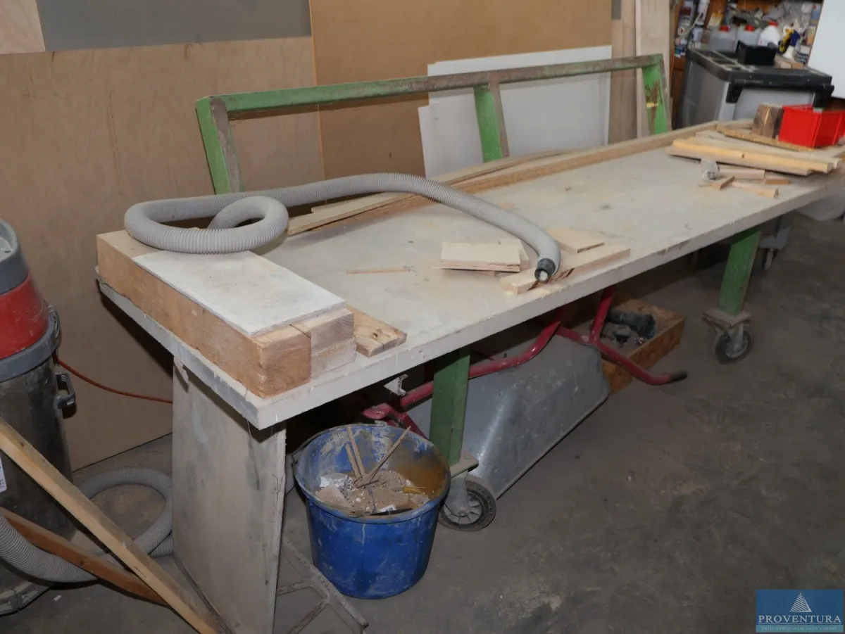Arbeits-Rolltisch Stahl/Holz ca. 275x65t cm