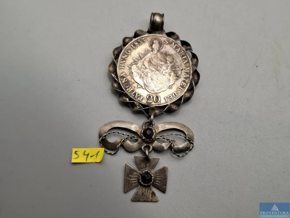 Trachtenschmuck um 1900 mit Münze Österreich 20 Kr