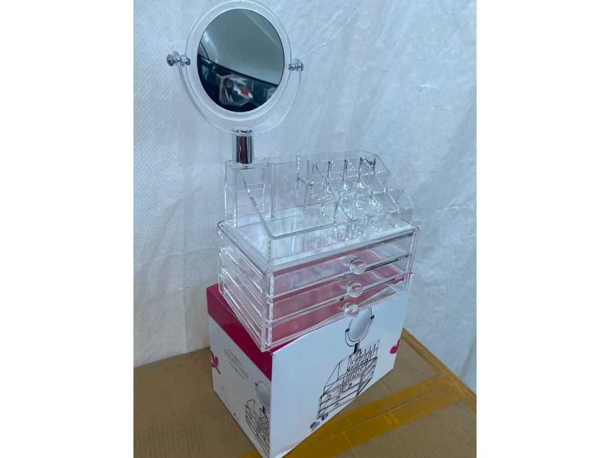 12x Acryl-Kosmetikorganizer mit Spiegel, 16 Fächern und 3 Schubladen – Neu/OVP (12x)
