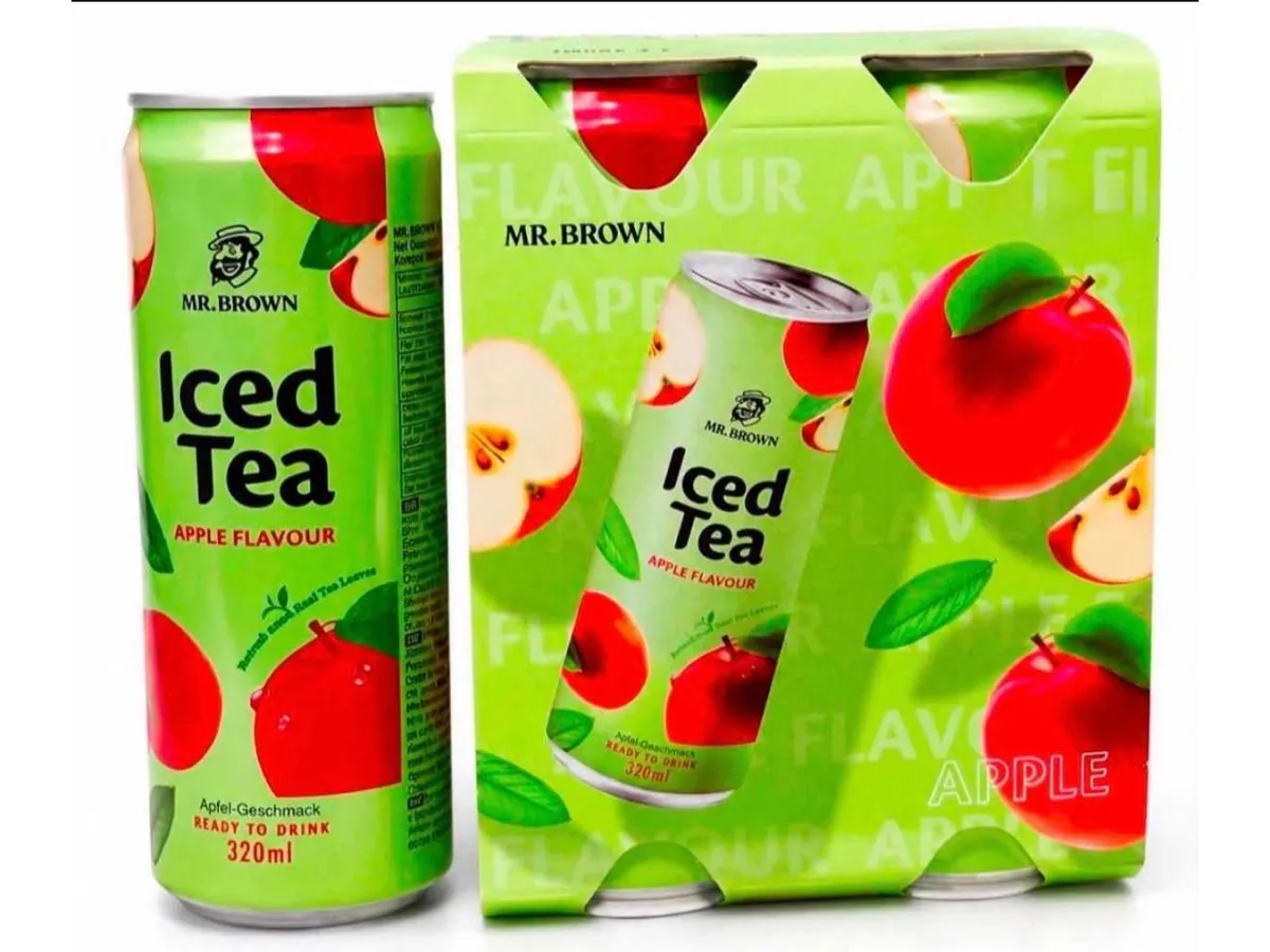 Charge von 168 Dosen Apple Ice Tea – 7 Packungen zu je 24 – Best-before-Datum 06/2026