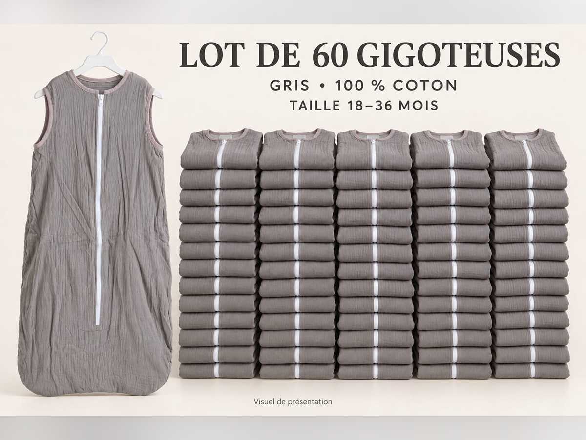Packung aus 60 Kinderschlafsäcken aus 100 % Baumwolle – 18 bis 36 Monate – Grau