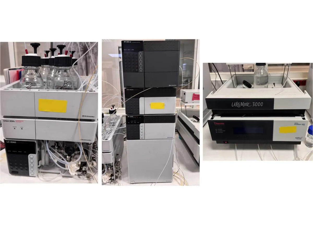 SHIMADZU - Prominenz DGU-20A5 + RF-20A XS + SPD-M20A + CIL-20AC + THERMO ULTIMATE 3000 - HPLC-Kette