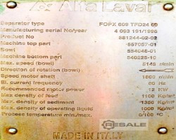 Maschine: ALFA LAVAL FOPX609 Trennzeichen