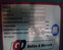 Maschine: BELLISS UND MORCOM Type: VH9H3N Hochdruck-Luftkompressor Belliss und Morcom