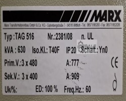 Maschine: MARX TRANSFORMATORENBAU TAG 516 Trafo, 3~, 630kVA, 480V auf 400V