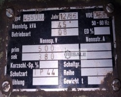 Maschine: FLASSHOFF UND KLOSTERBERG 45kVA - 3P 500V - 3P 380V Trafo Drehstromtransformator  - 3P 500V - 3P 380V