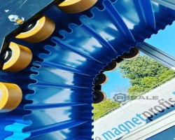 Maschine: DIE MAGNETPROFIS ZFB1200+3000+1200 Z- Förderband Winkelförderband FOOD FDA Förderband