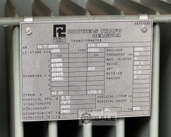 Maschine: ABB PAUWELS SCHEIDT 1600KVA 20000V-690V Trafostation Transformator Trafo 1600KVA 20KV-690V