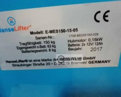 Maschine: HANSELIFTER E-MES150-15-05 Elektrischer Kistenheber Minilift 150kg 0,15 kW