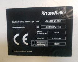 Maschine: KRAUSS MAFFEI 450-4500 CS PET 450Ton PET Maschinen